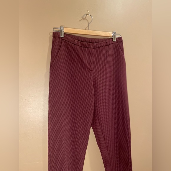ASOS - Burgundy Jacquard Textured Slim Straight-Leg Trousers - Picture 1 of 5